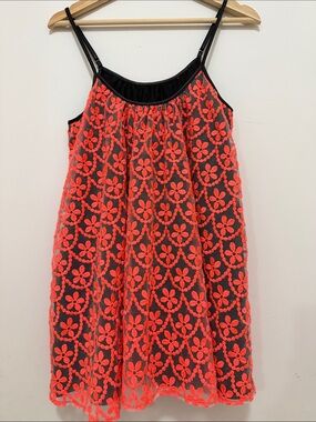 Whitney Eve Black Dress with Red Floral Lace Overlay, Adjustable Straps, Small
